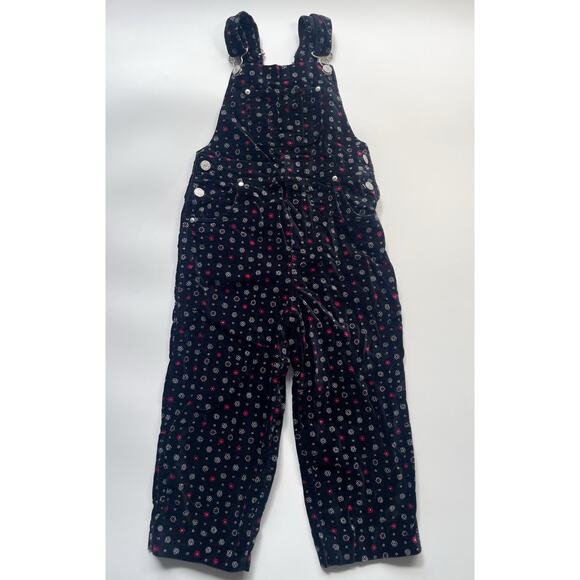 Girl's Vintage Black Floral Old Navy Bib Overalls Size 6/7 - Picture 1 of 6